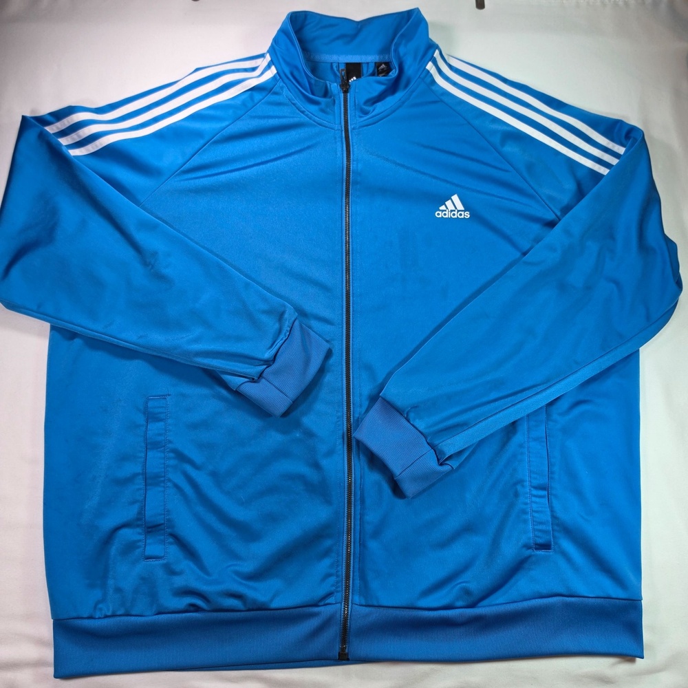 Adidas Track Jacket Mens 2XL Blue 3-Stripes Full Zip Stand Collar GZ7366